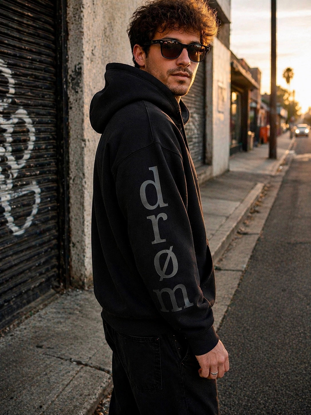 Mens Hoodie Black & Red Bull on Black Design