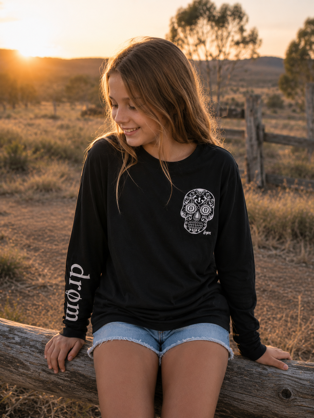 Girls Long Sleeve Tee Sugar Skull Design
