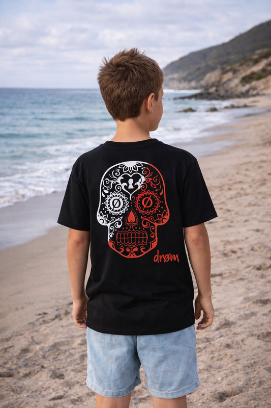 Kids and Teens Tee - Red/White Skull