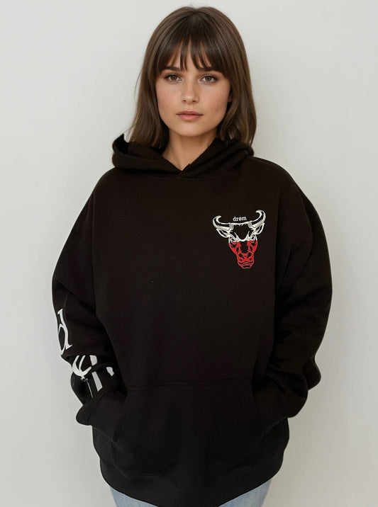 Ladies Hoodie Red/White Bull