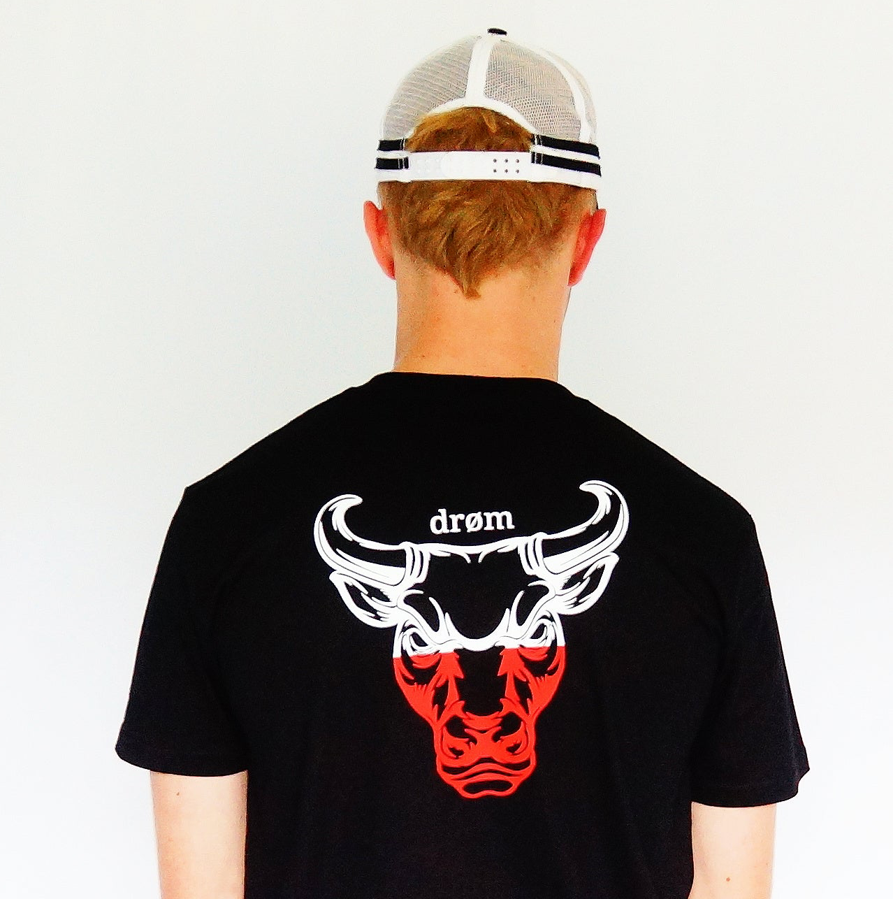 Mens Tee Red and White Bull Design