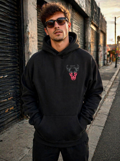 Mens Hoodie Black & Red Bull on Black Design