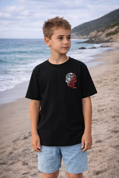 Kids and Teens Tee - Red/White Skull