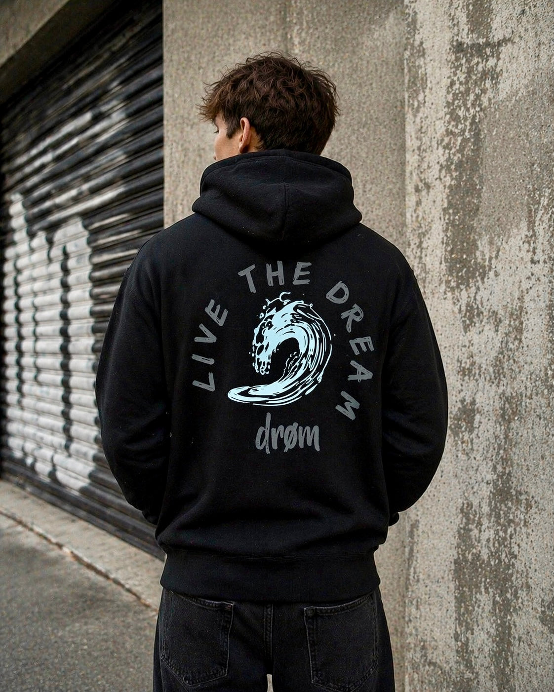 Mens Hoodie The Wave Black on Black Design