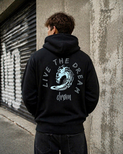 Mens Hoodie The Wave Black on Black Design