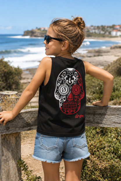 Girls Tank Red & White Skull Design
