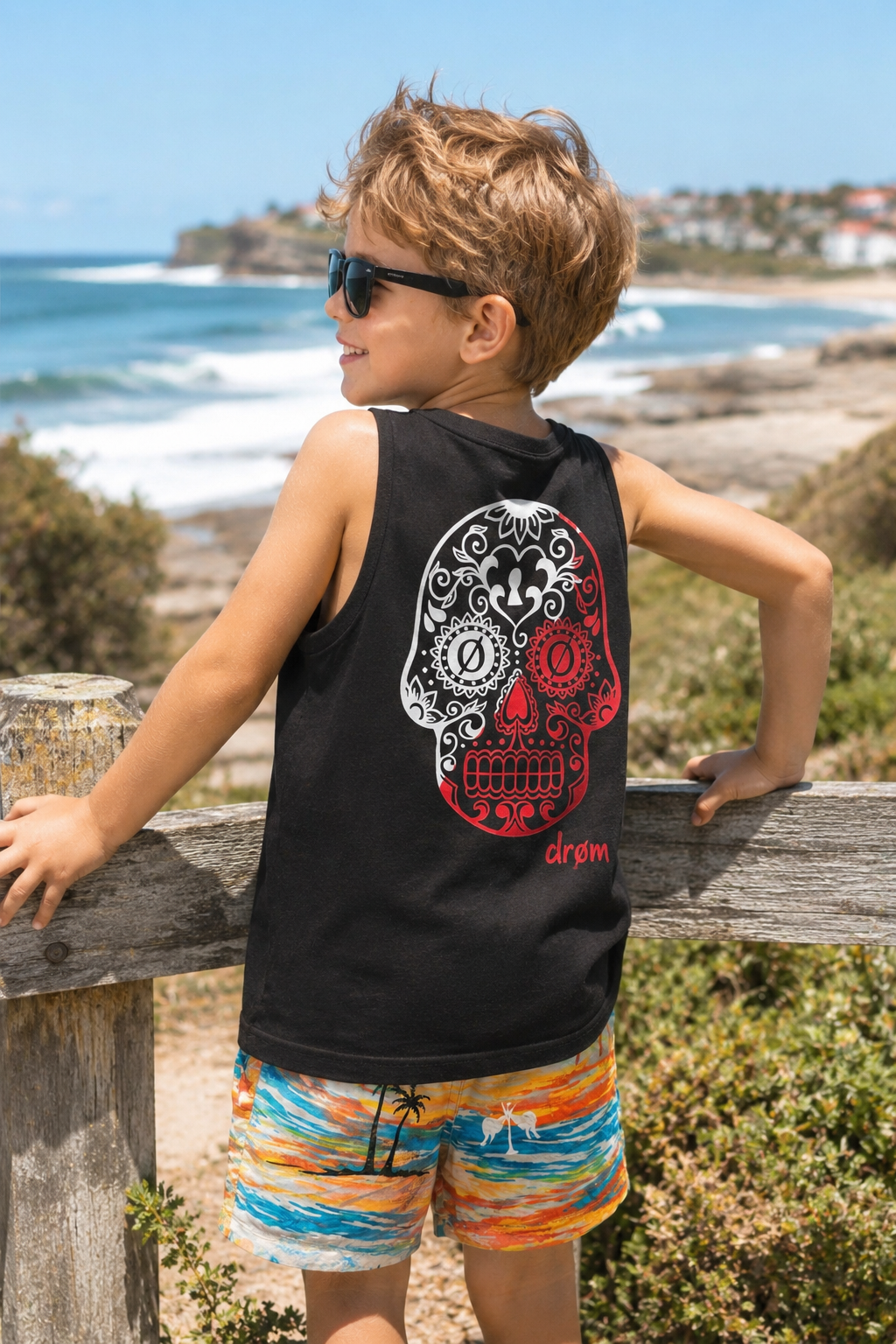 Boys Tank Red & White Skull Design