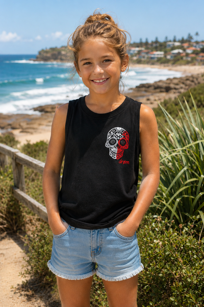 Girls Tank Red & White Skull Design