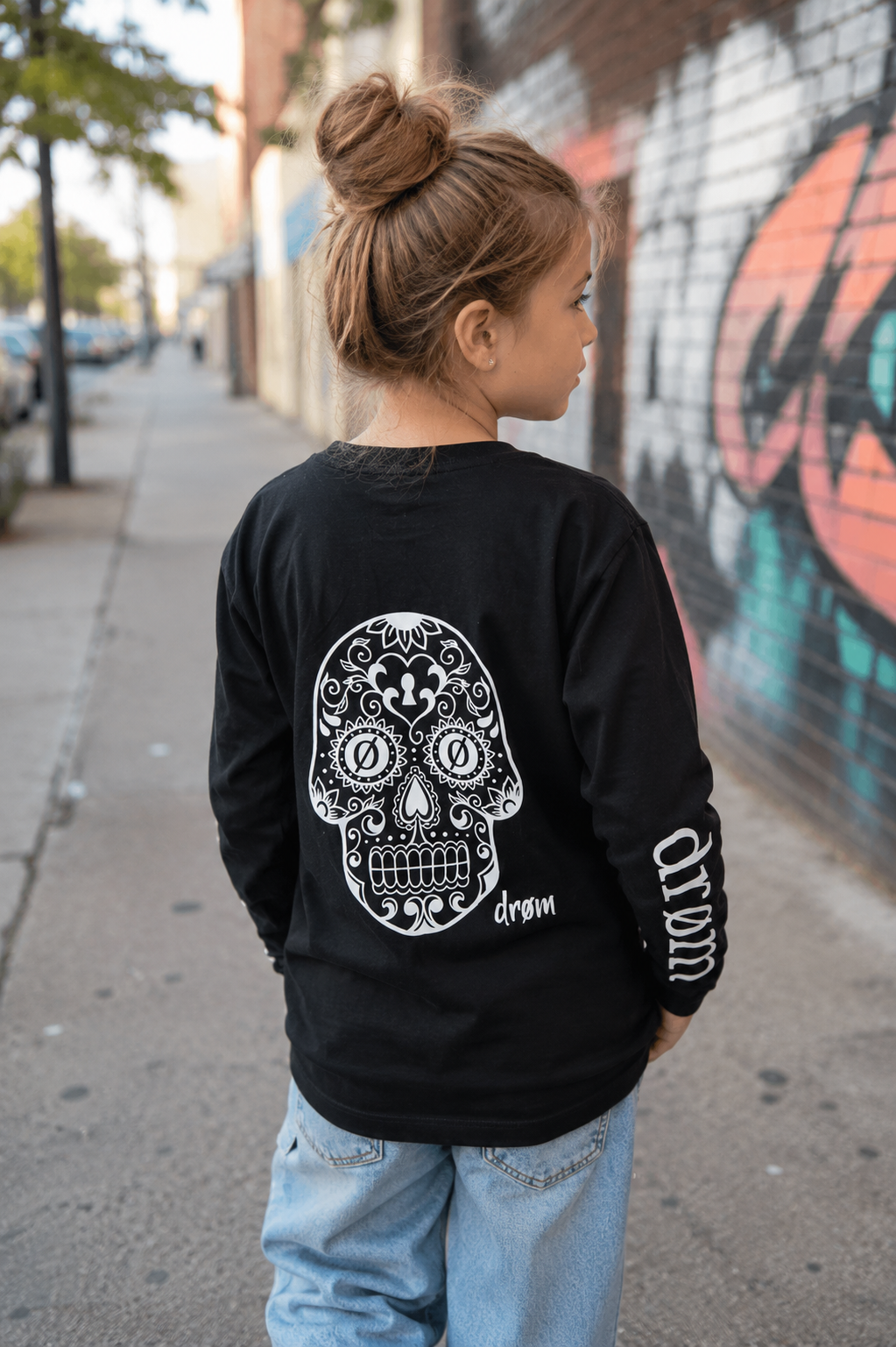 Girls Long Sleeve Tee Sugar Skull Design