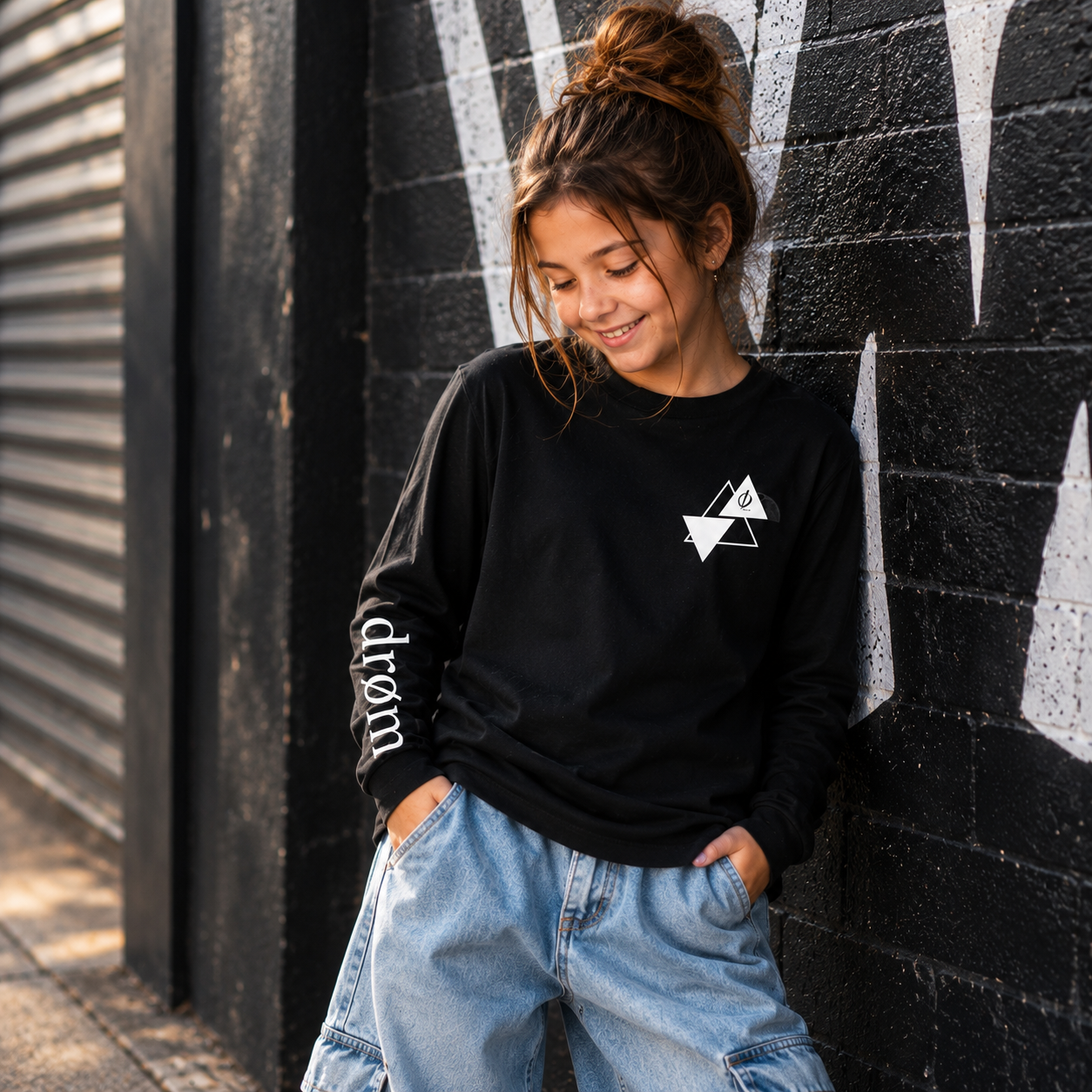 Girls Long Sleeve Tee Triple Triangle Design