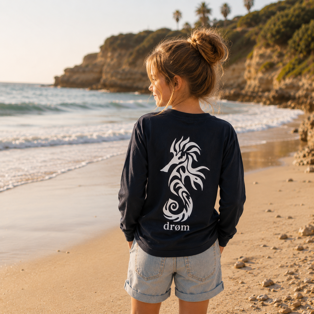 Girls Long Sleeve Tee Sea Horse Design