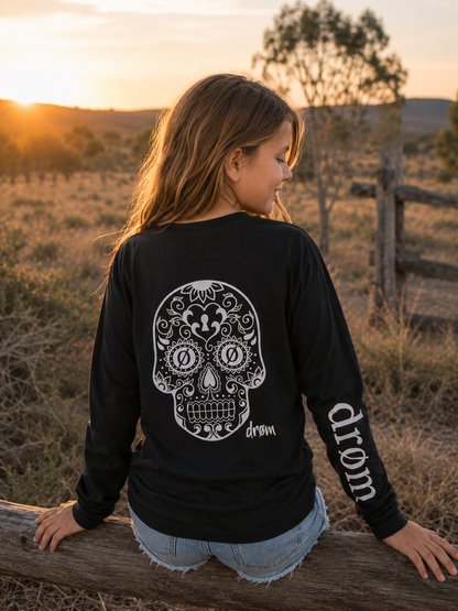 Girls Long Sleeve Tee Sugar Skull Design