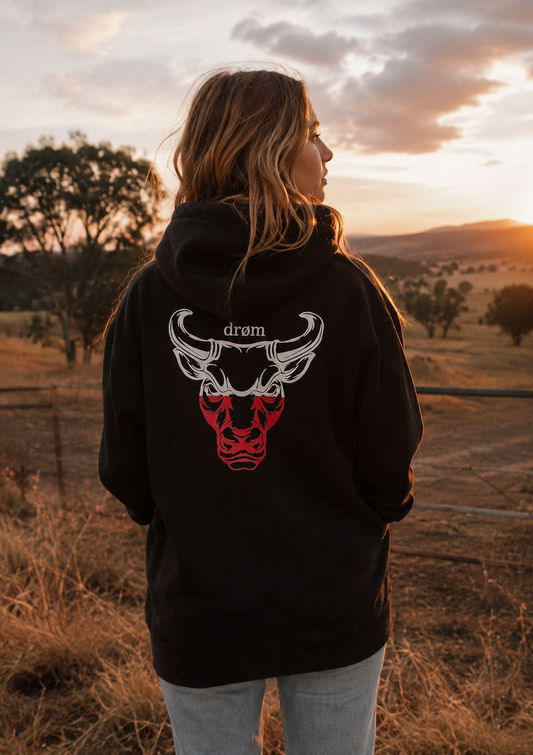 Womens Hoodie Red & White Bull Design