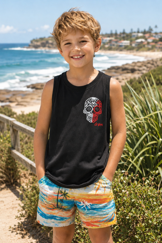 Boys Tank Red & White Skull Design
