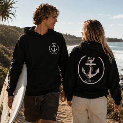 Mens Hoodie White & Gold Anchor Design