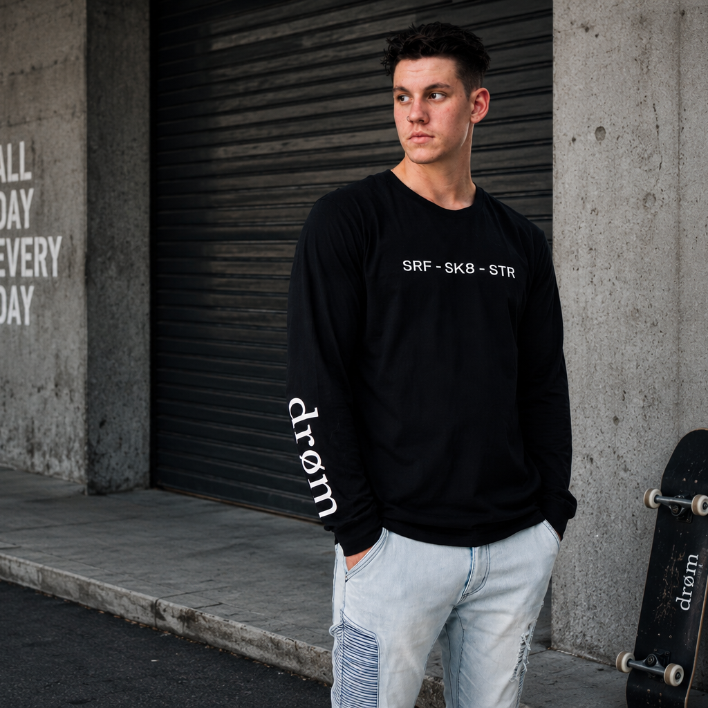 Mens Long Sleeve Tee  SRF - SK8 - STR Design