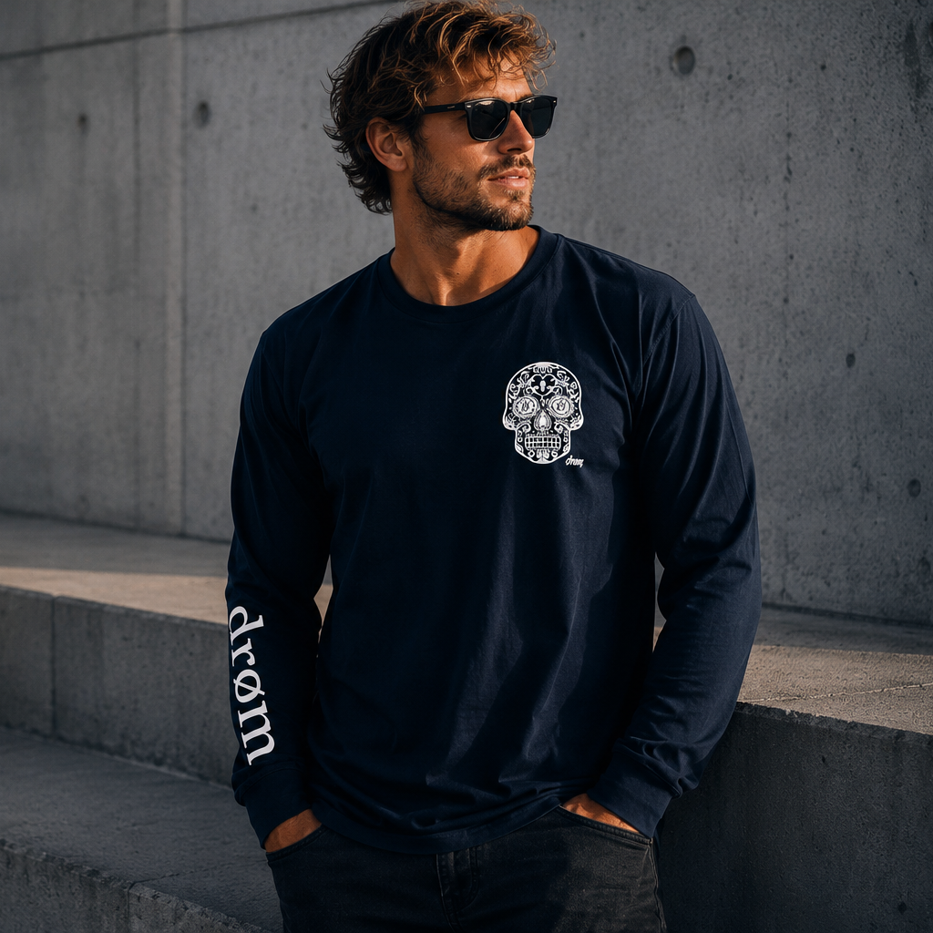 Mens Long Sleeve Tee Sugar Skull Design