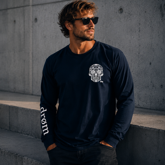 Mens Long Sleeve Tee Sugar Skull Design