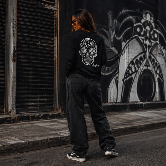 Womens Long Sleeve Tee Sugar Skull Design
