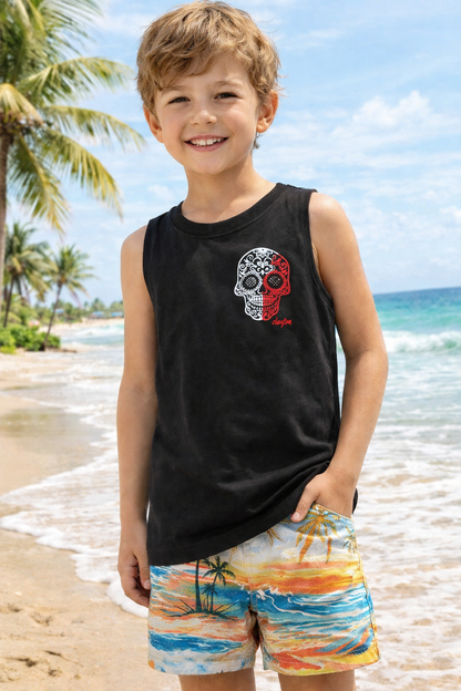 Kids Tank - Red/White Skull
