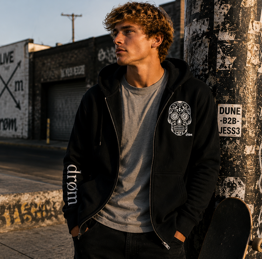 Mens Zip Hoodie Sugar Skull Design