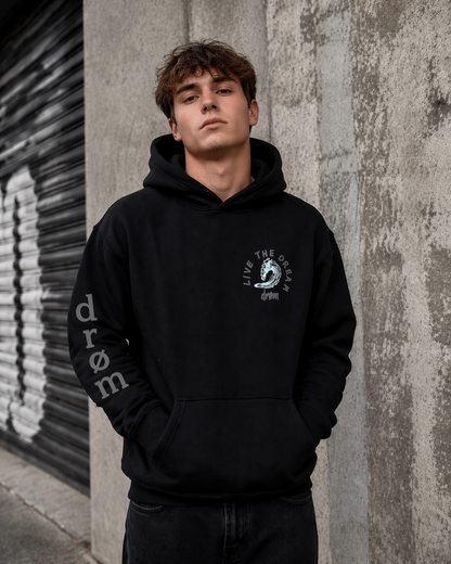 Mens Hoodie The Wave Black on Black Design