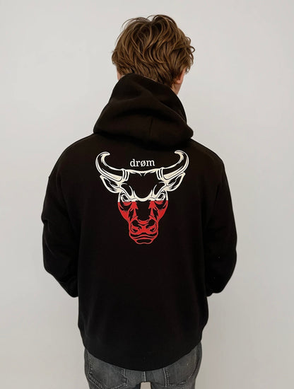 Mens Hoodie Red & White Bull Design